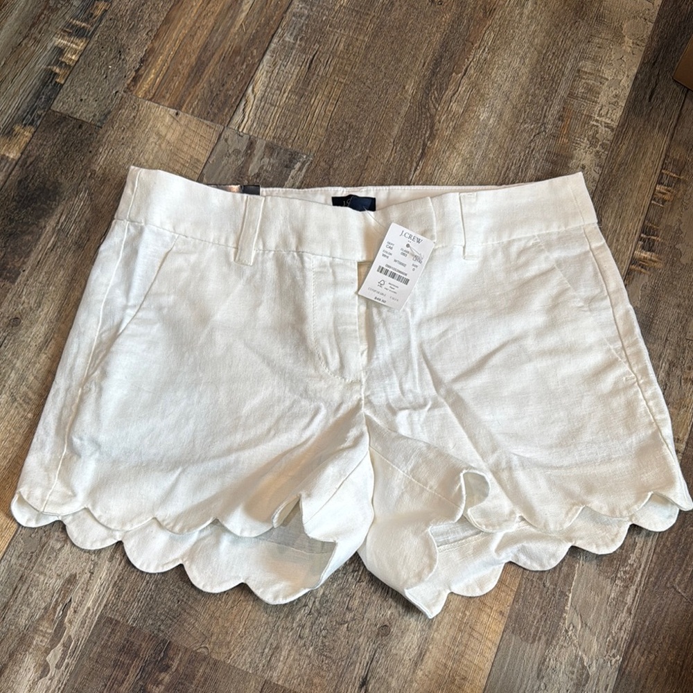 J. Crew High Waist White Shorts with Scalloped Hem